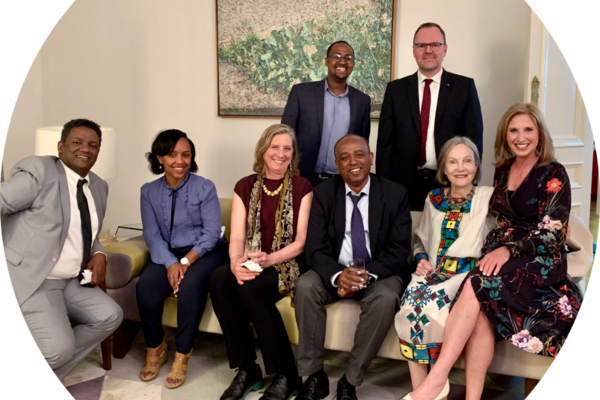 Front row: Dr. Dawit, Dr. Barkot, Dr. Whitehead, Dr. Yonas, Dr.  Pain, and Marci Rose 2nd Row: Henok Hailu and the Canadian Ambassador Stéphane Jobin