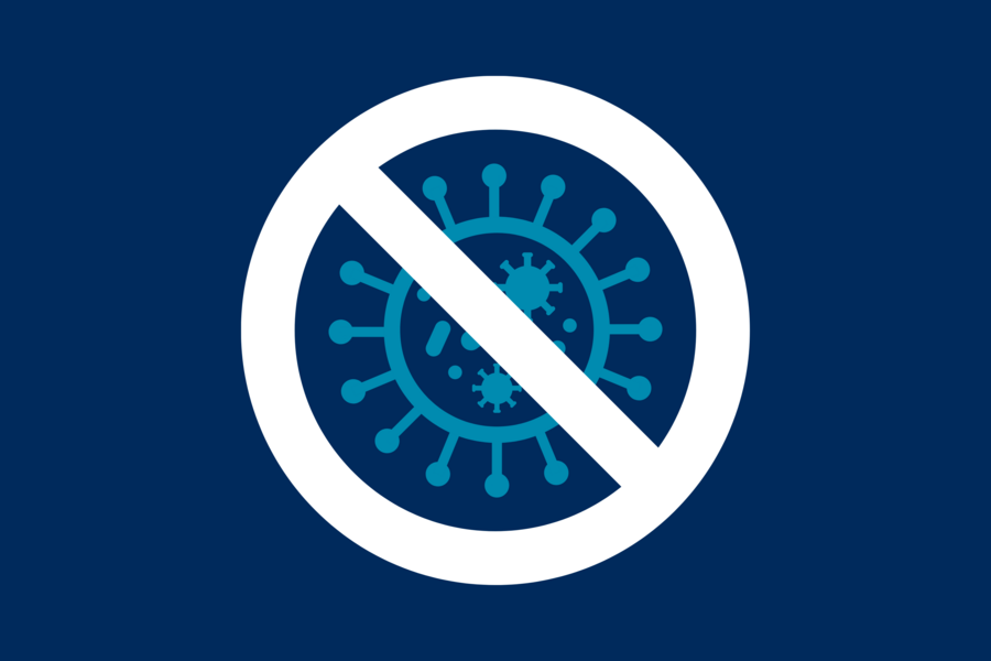 A prohibition symbol over a virus