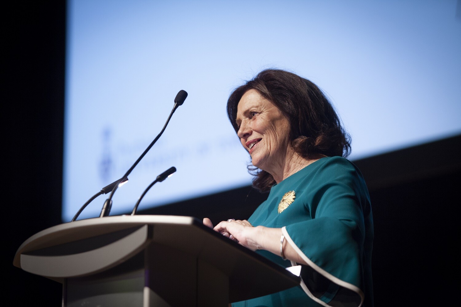 Margaret Trudeau speaks at the 2019 Miner's Lamp Dinner. Photo: by Ashlea Wessel