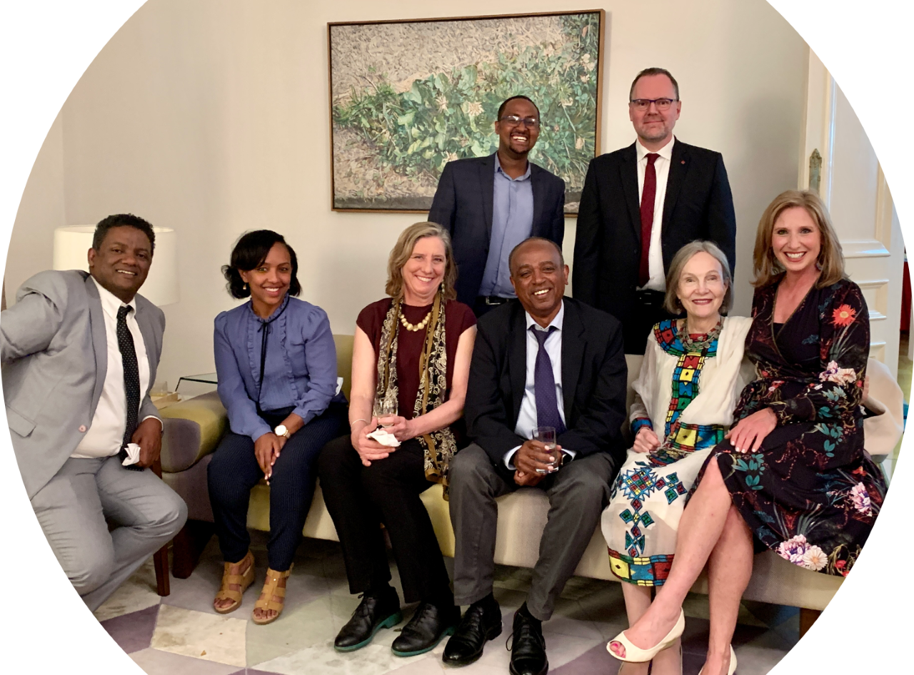 Front row: Dr. Dawit, Dr. Barkot, Dr. Whitehead, Dr. Yonas, Dr.  Pain, and Marci Rose 2nd Row: Henok Hailu and the Canadian Ambassador Stéphane Jobin