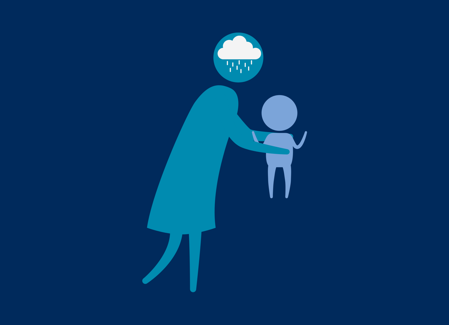 An icon showing a woman holding an infant with a rain cloud symbol in her head